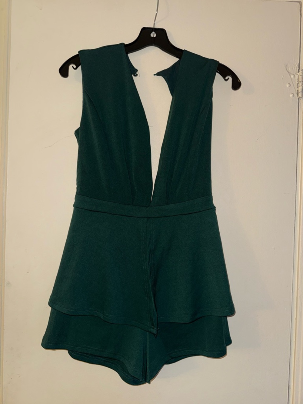 Deep Forest Green Plunge Tiered Romper